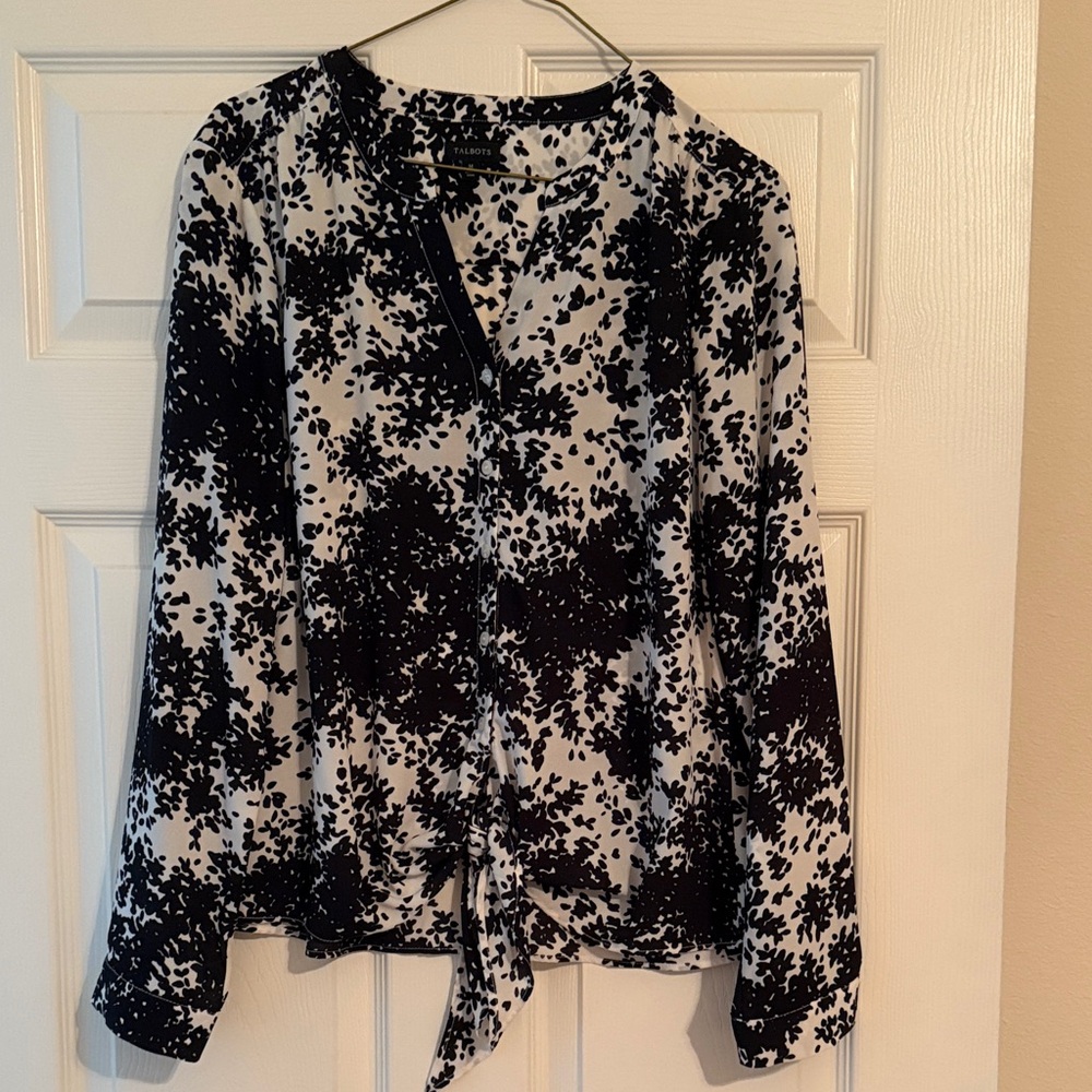 Talbots Black and White Floral Blouse